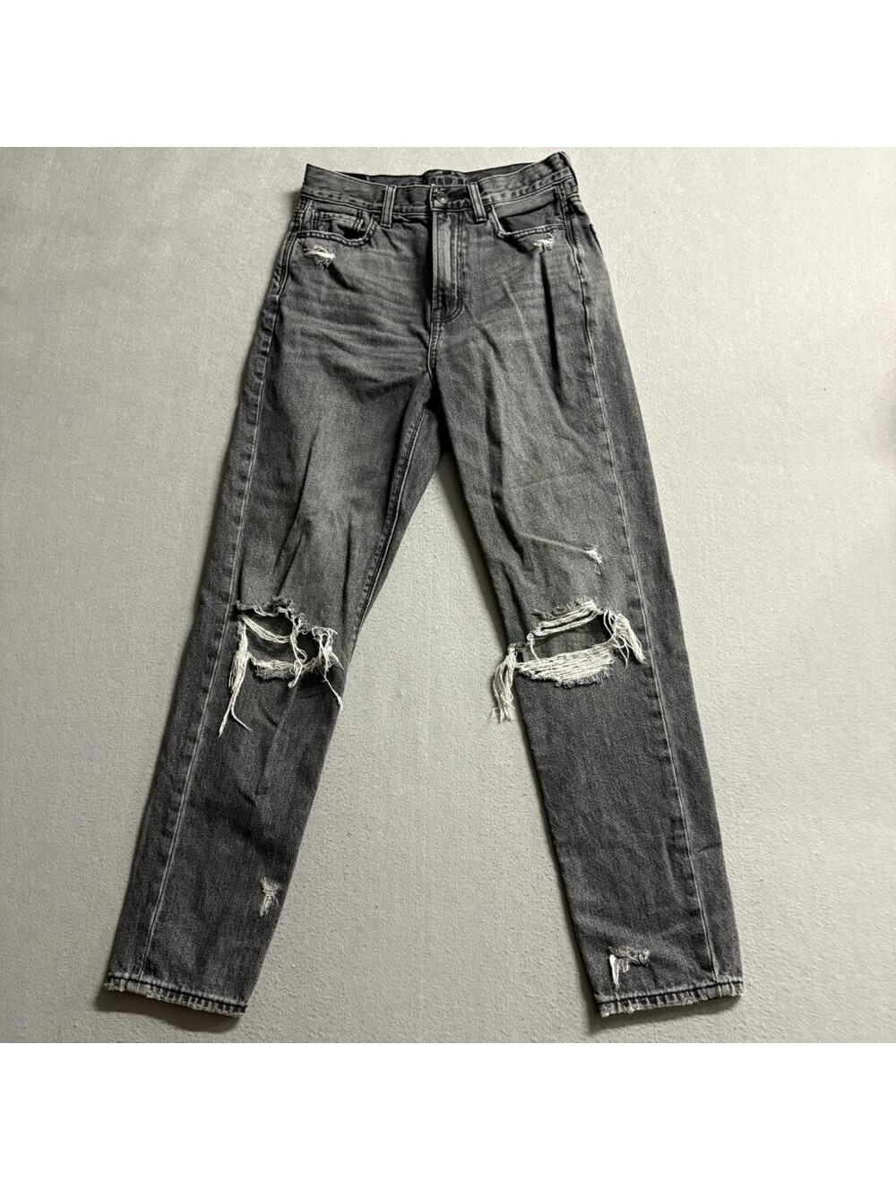 American Eagle Mom Jeans Womens Size 0 Gray Denim Distressed Ripped High Rise